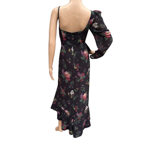 AMUR Pasqualena Dress Size 6 Floral Asymmetric Ruffle Puff Sleeve Midi Backless - Picture 7 of 11
